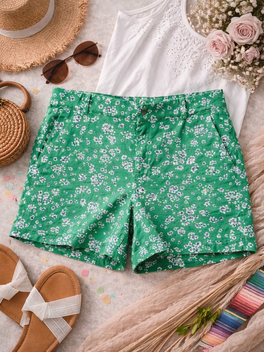 Banana Republic Kelly Green Floral Print Women's Bermuda Shorts